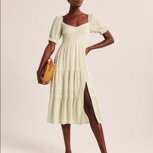 Abercrombie Smocked Midi Dress in Green Gingham - NWOT